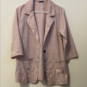SHEIN Pink Plaid Blazer